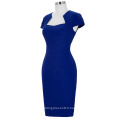 Grace Karin Ladies Stock Blue Color Cap Sleeve Retro Vintage Hips Wrapped Bodycon Short Pencil Dress CL008947-3